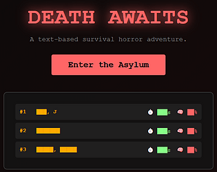 Death Awaits: A text-based survival horror adventure game screenshot