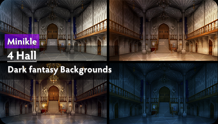 4 Dark Fantasy Backgrounds - "Hall" by Minikle