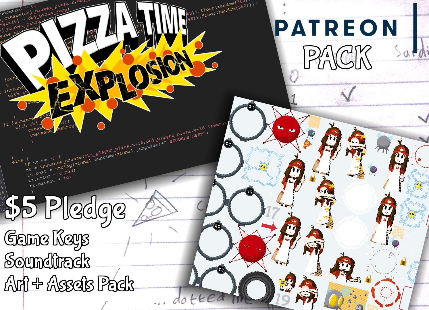 Pizza Time Explosion Patreon Pack - $5 Pledge gets you: Game Keys, Soundtrack, and Art + Assets Pack