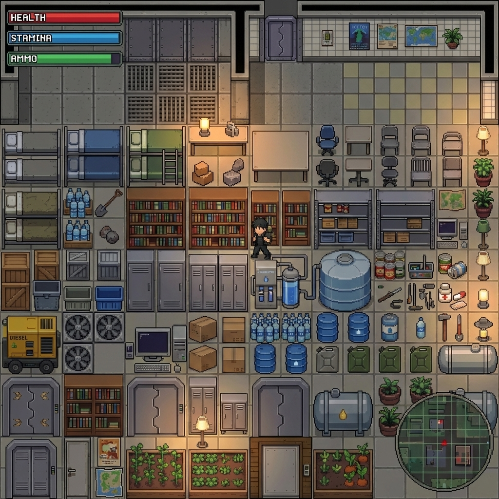 Survival Shelter Tileset – Pixel Art by Cute SCKR