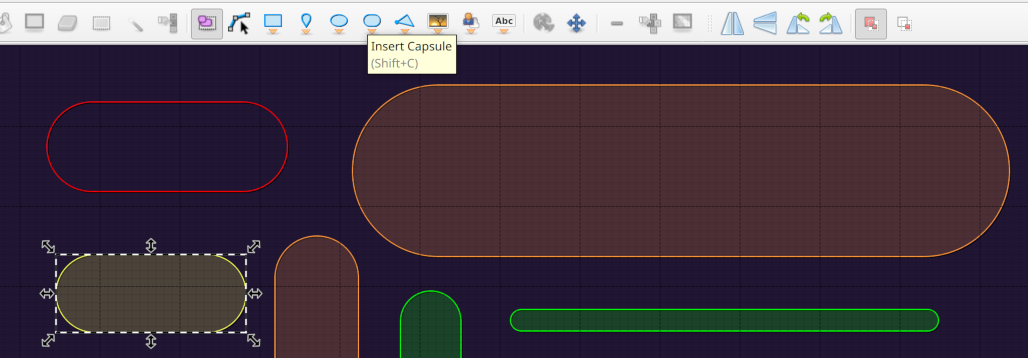 A map shown in Tiled with a number of capsule objects