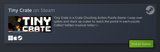 https://store.steampowered.com/app/3733440/Tiny_Crate/ https://store.steampowered.com/app/3733440/Tiny_Crate/
