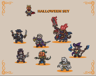Halloween Paper Miniatures Set   - 12 Paper miniatures for tabletop games and rpg with Halloween theme. 