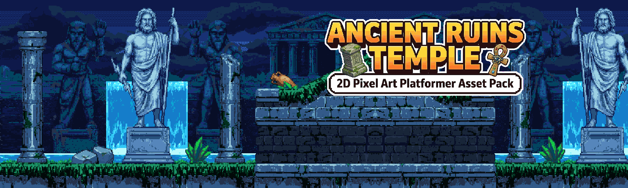 Ancient Ruins Temple NIght – 2D Pixel Art Platformer Asset Pack
