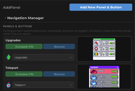 Tag-based panel and button setup