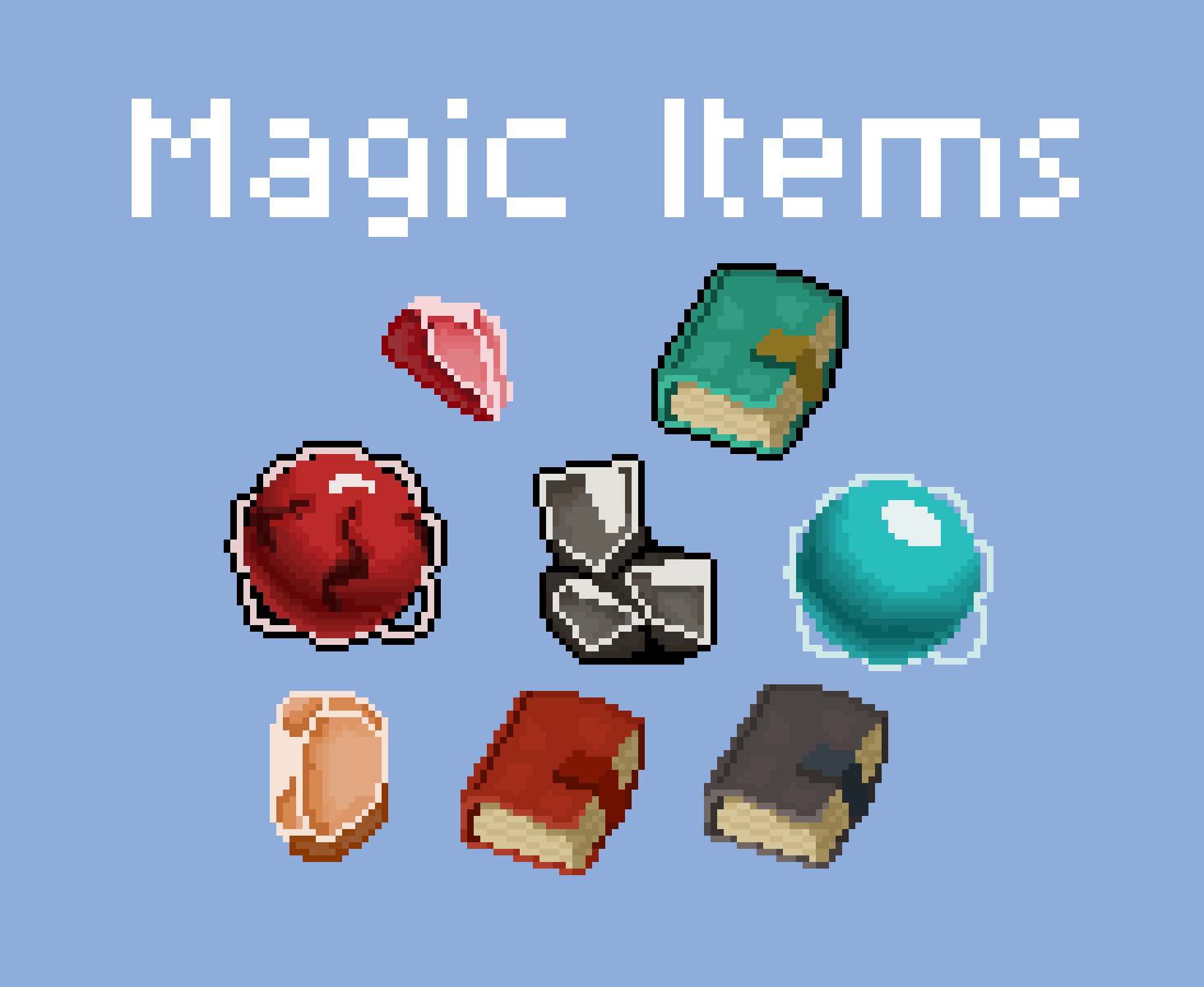 Magic Items set pixel art for games, RPG by Feudal