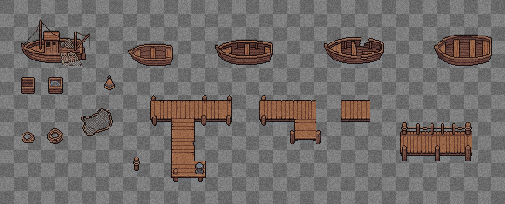 Pixel Log Raft Boats & Docks Pack – Pixel Game Assets by MutterPixel Studio