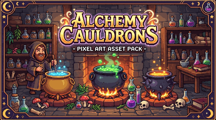 Alchemy Cauldrons - Pixel Art Asset Pack by Seveneves.ai