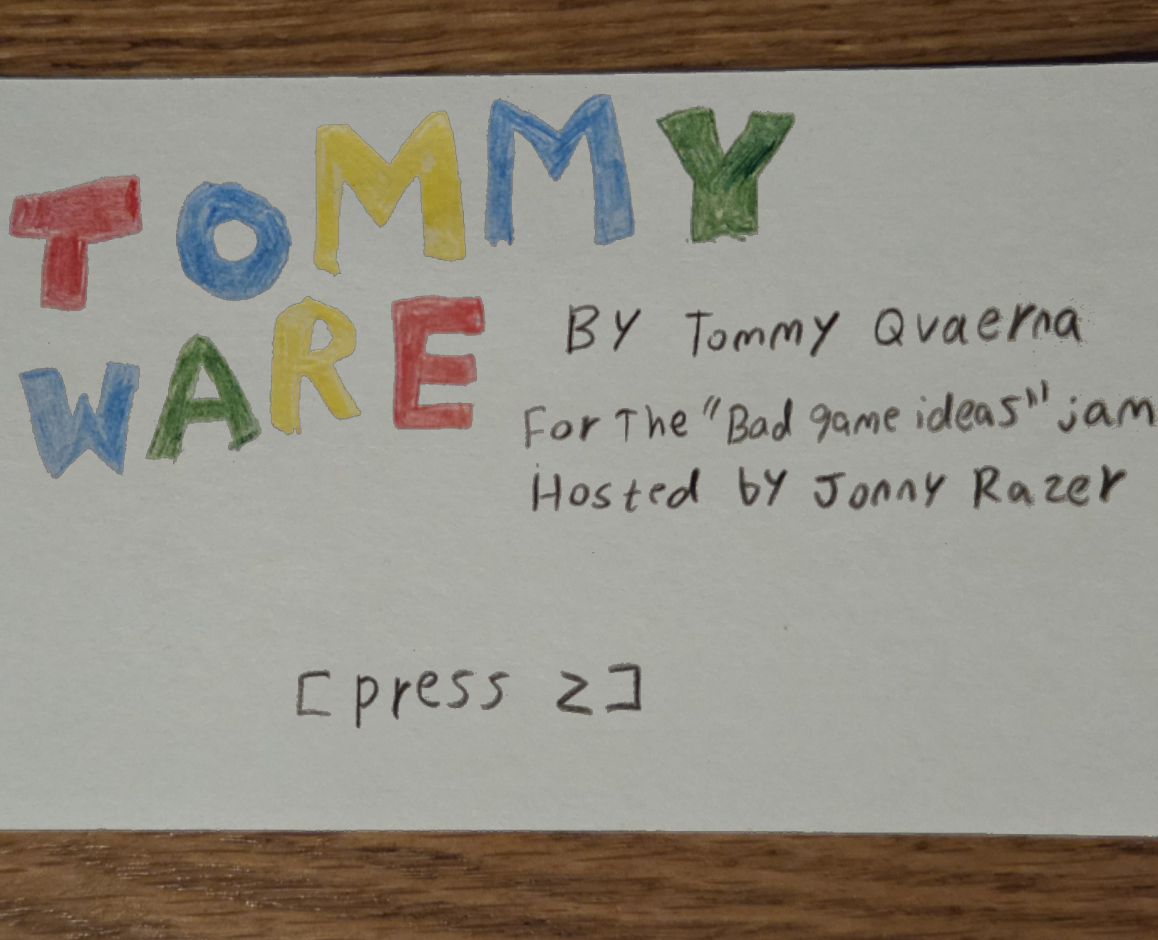 Rate Tommy Ware By Tommy S Homemade Games For Bad Ideas Game Jam 2026 Kd7%2BTh 