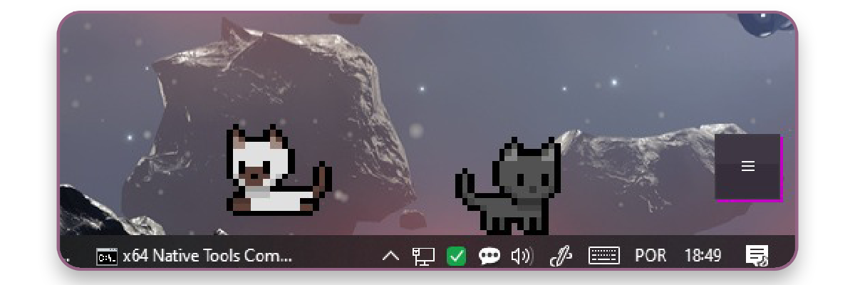 Cats sitting on the taskbar.