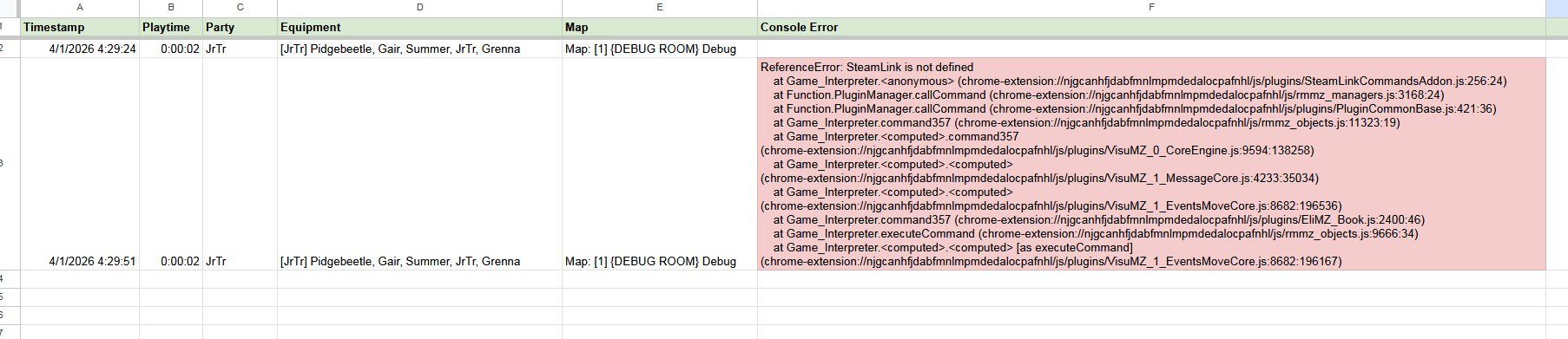 Version 1.2: Event Info & Sheets Connection - Debug Log File Plugin for ...