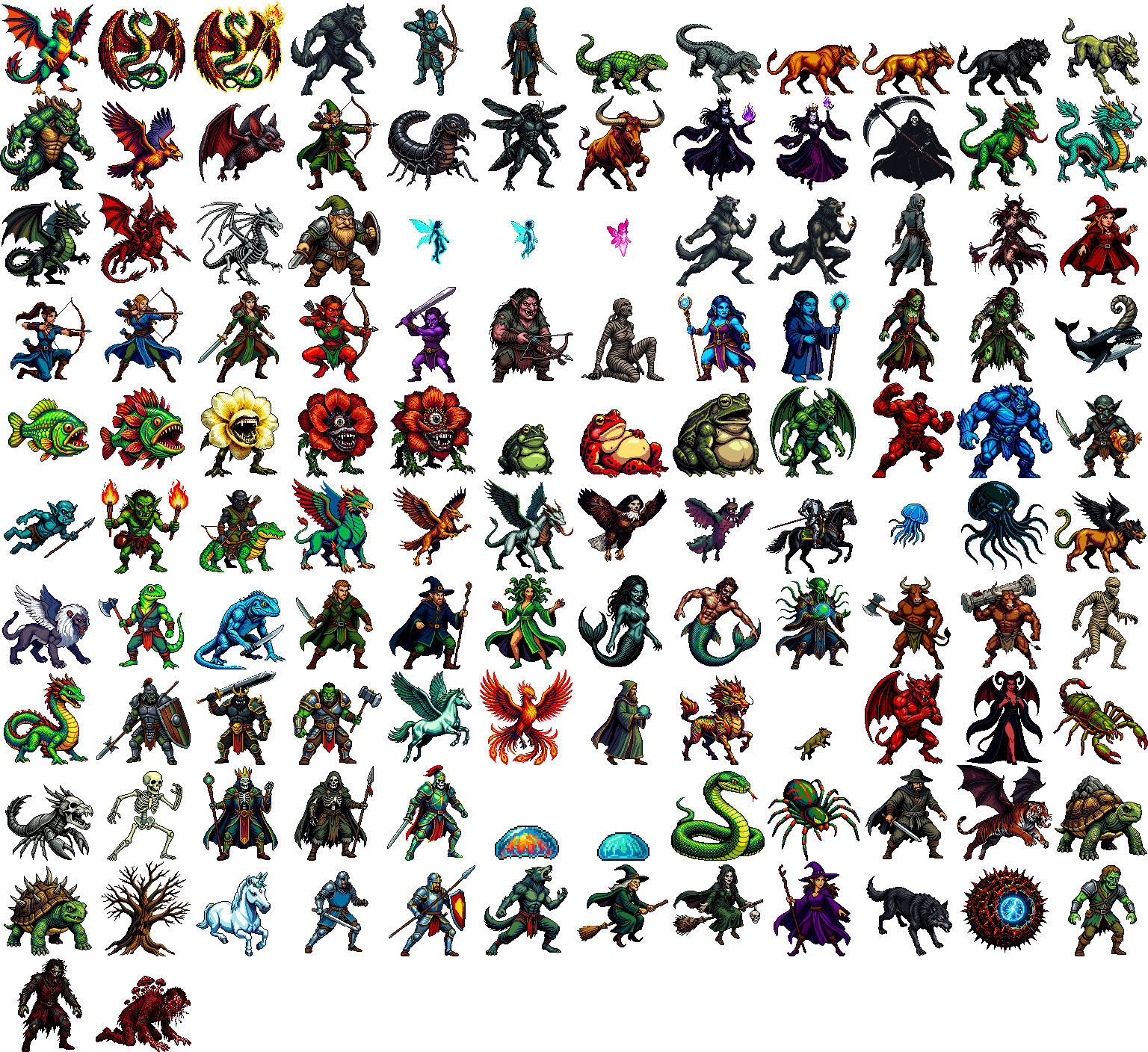 2D RPG 100 MONSTERS VISUAL ASSET PACK,Pixel Art retro game creatures by ...