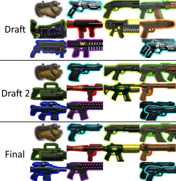 Weapon icon development stages