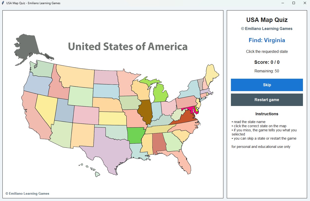 States Game Computer USA Map Quiz - Learn the 50 States by luli_games