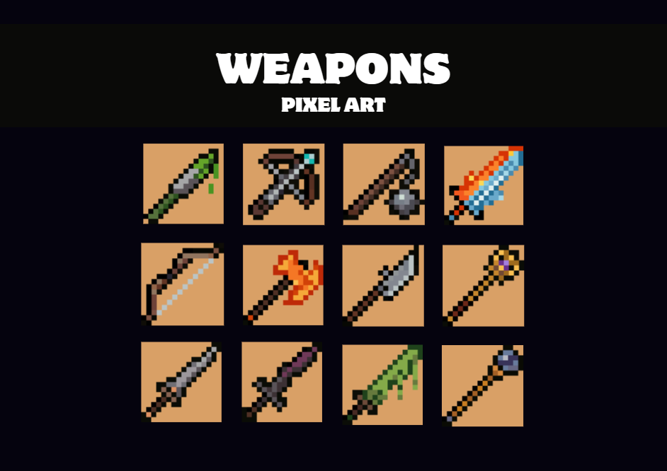 Rpg Weapons Icons Pixel Art 16x16 by Pixel-Banner