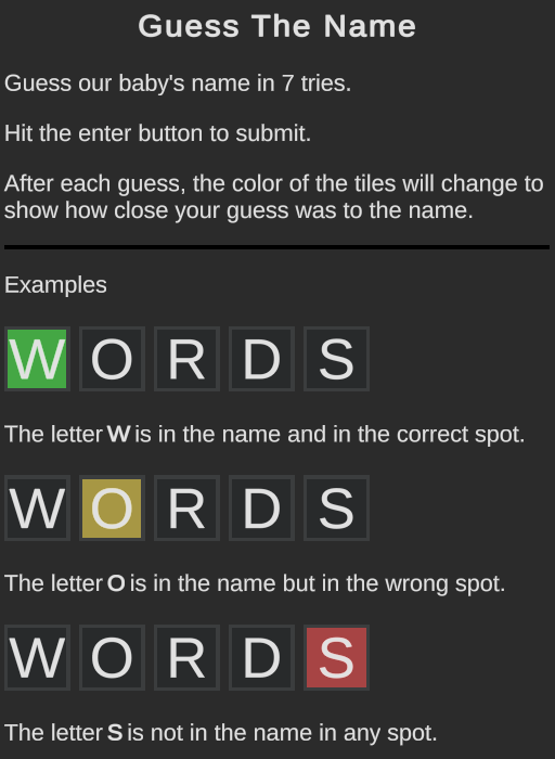 Namesake Game Holliday Baby Name Game by SupermuttGames