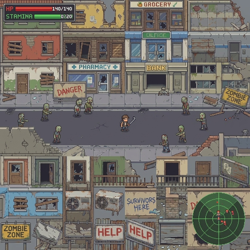 Zombie Infested Environment Post-Apocalyptic Zombie City Tileset by Cute SCKR