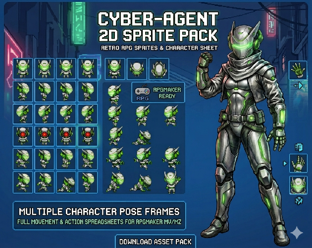 Rpg Maker Automaton Cyberpunk Robot for RPG Maker MV/MZ - Full Asset Pack by BitByteBot