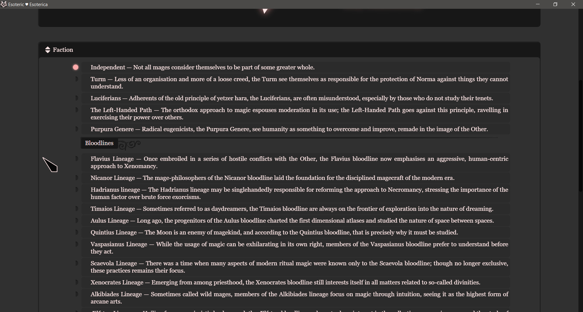 Esoteric Profile Esoteric Update #349 - Factions, Traits, Memories - Esoteric ♥ ...