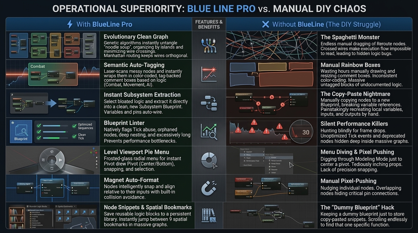 BlueLine: Blueprint Cleaning, Smart Tagging & Node Alignment for UE5