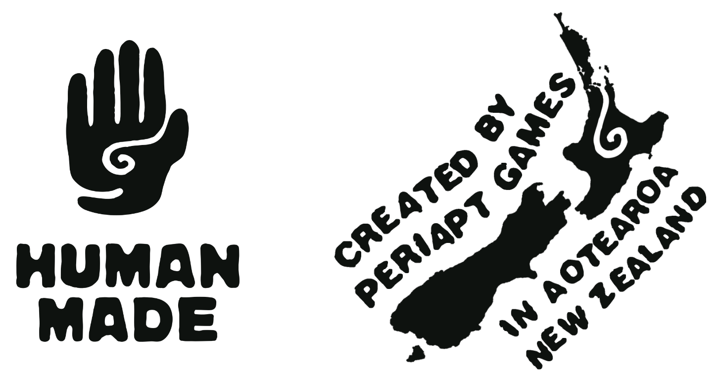 100% human made: Created by Periapt Games in Aotearoa New Zealand. 100% human made: Created by Periapt Games in Aotearoa New Zealand.