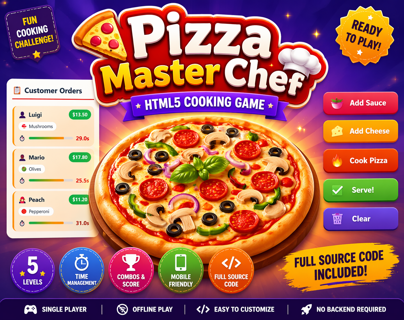 Pizza Cooking Game – Complete HTML5 Source Code (No Backend) by ...