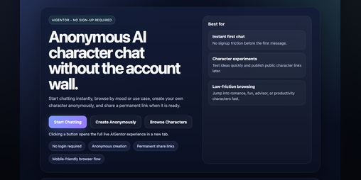 Cover image for AIGentor — Anonymous AI Character Chat