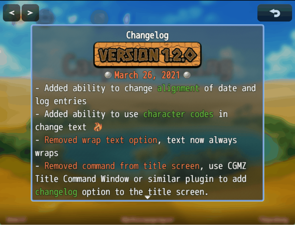[CGMZ] Changelog for RPG Maker MZ by Casper Gaming