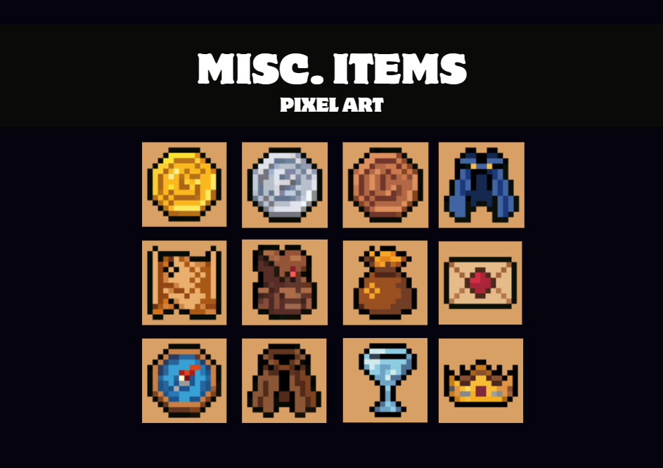 Rpg Miscellaneous Items Icons Pixel Art 16x16 by Pixel-Banner