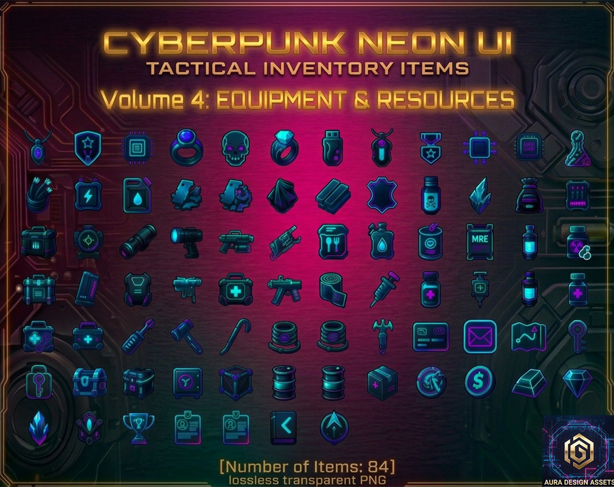 Cyberpunk Neon UI — Tactical Inventory Items [Vol. 4] by Aura Design Assets
