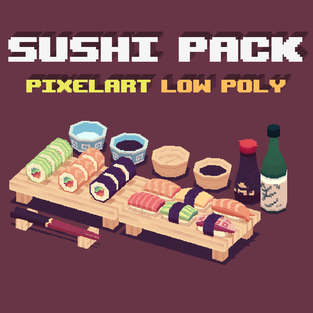 Sushi Pack - Free 3D Low Poly Pixel art by ElZebaDev
