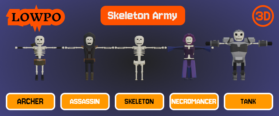 LOWPO: Low Poly Skeleton Army – Rigged & Mixamo Ready