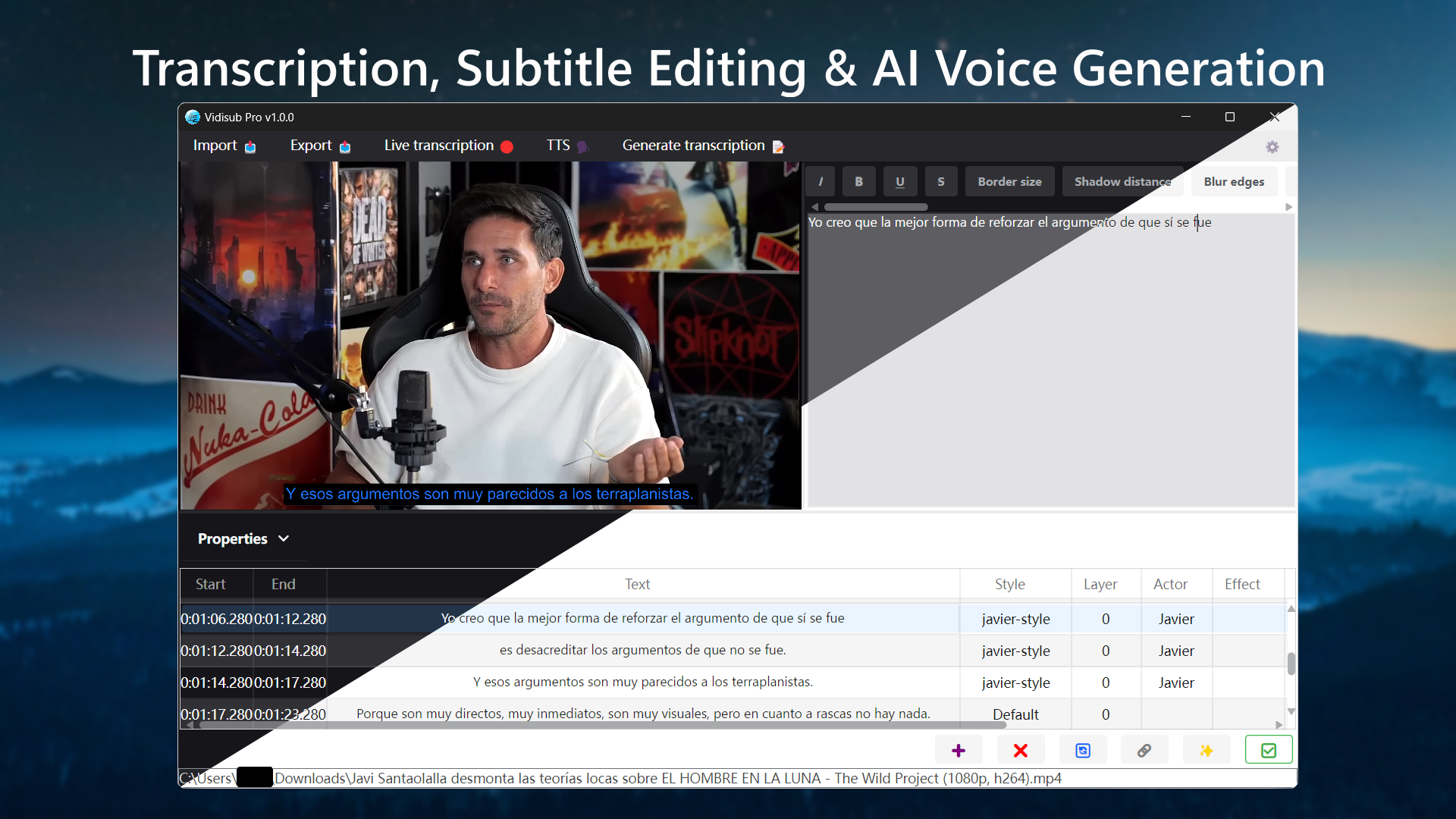 Vidisub – Transcription, Subtitle Editing & AI Voice Offline