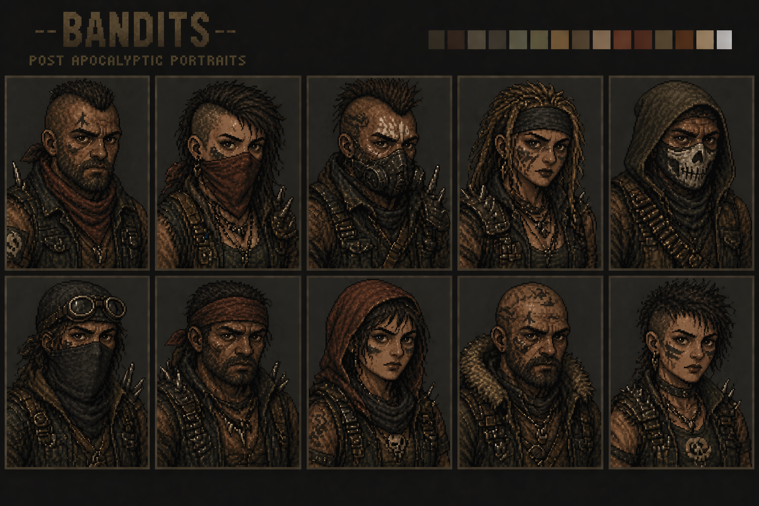 Post-Apocalyptic Pixel Portrait Pack by Tiny Sprite Studios