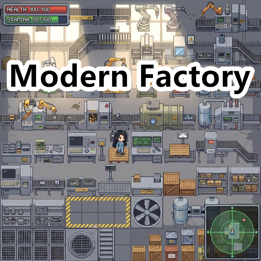 Modern Industrial Factory Pixel Art Tileset Pack by Cute SCKR