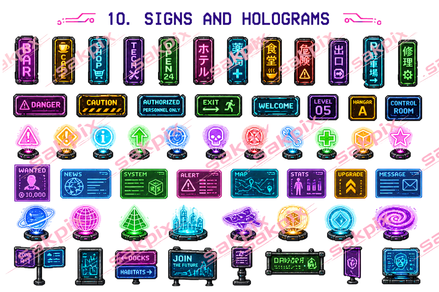 絵画 IsakuChristian#2 Cyberpunk Pixel Art Asset Pack – 1000+ Modular Top-Down Sci-Fi