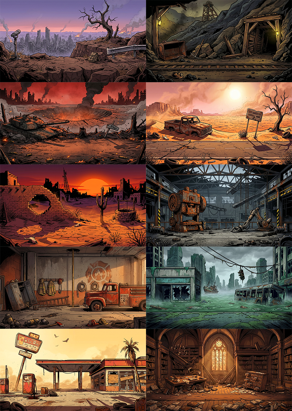 50 Post-Apocalyptic 2D Game Backgrounds by AssetSmithy