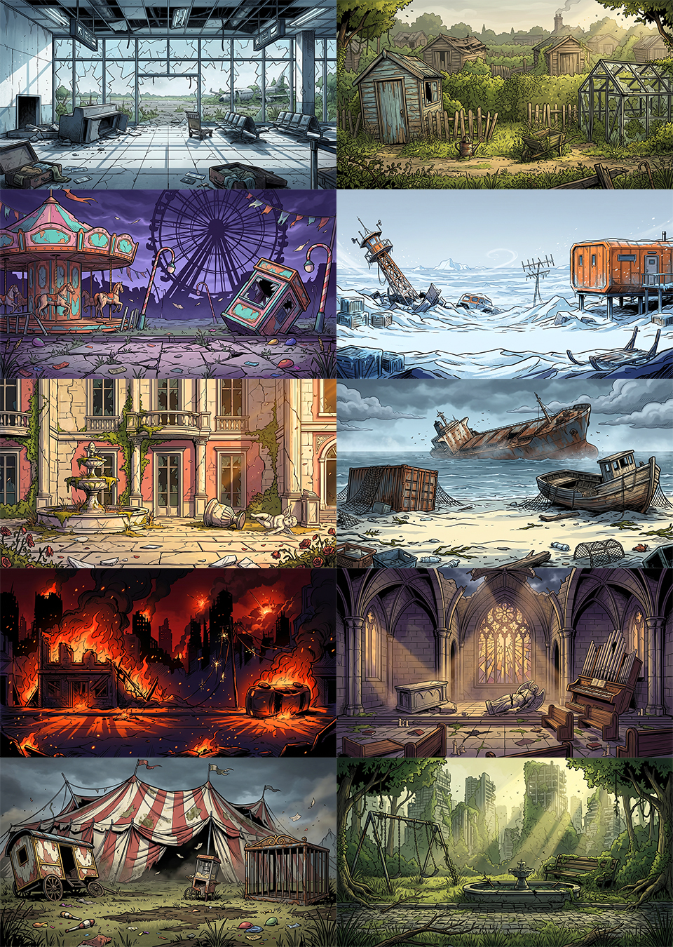 50 Post-Apocalyptic 2D Game Backgrounds by AssetSmithy