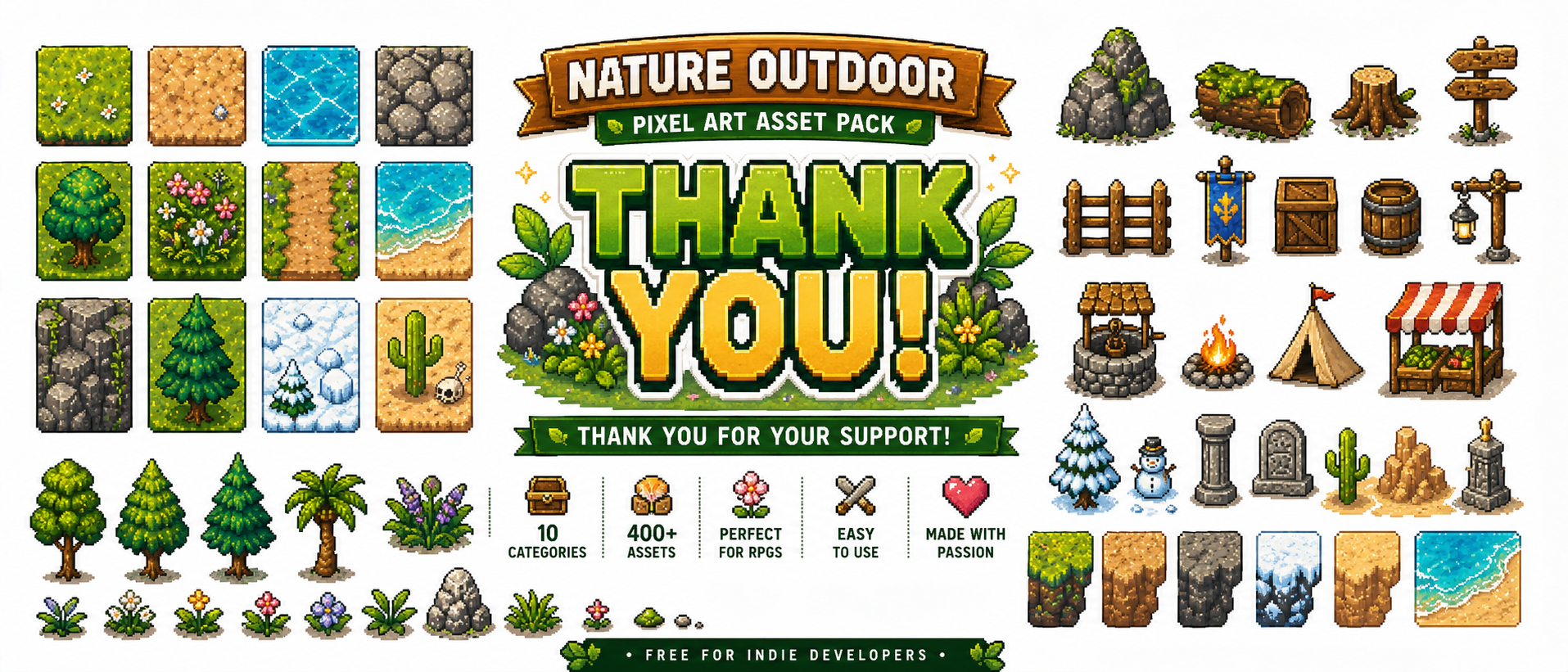 Nature / Outdoor Pixel Art Asset Pack (FREE) – Lite Tileset for Top ...
