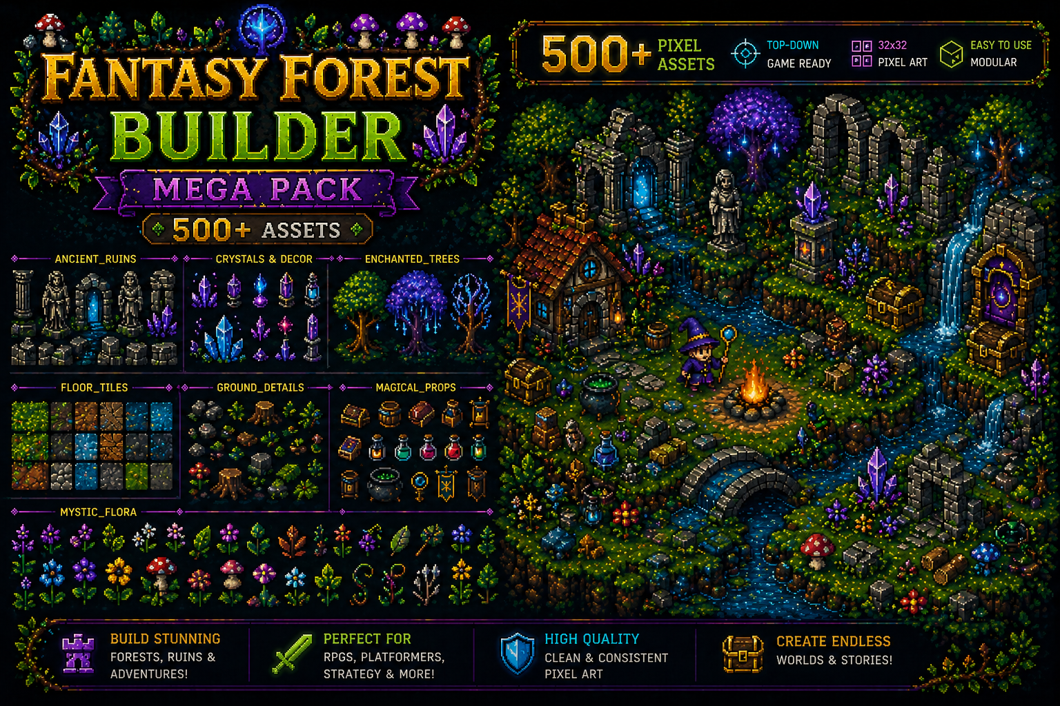 Fantasy Forest Builder Mega Pack – 500+ 16x16 Pixel Art Assets