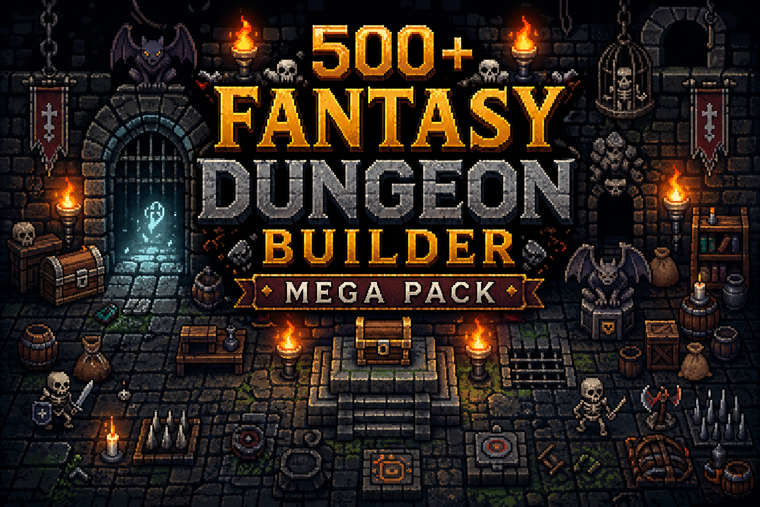 Fantasy Dungeon Builder Mega Pack – 500+ 16x16 Pixel Art Assets by ...