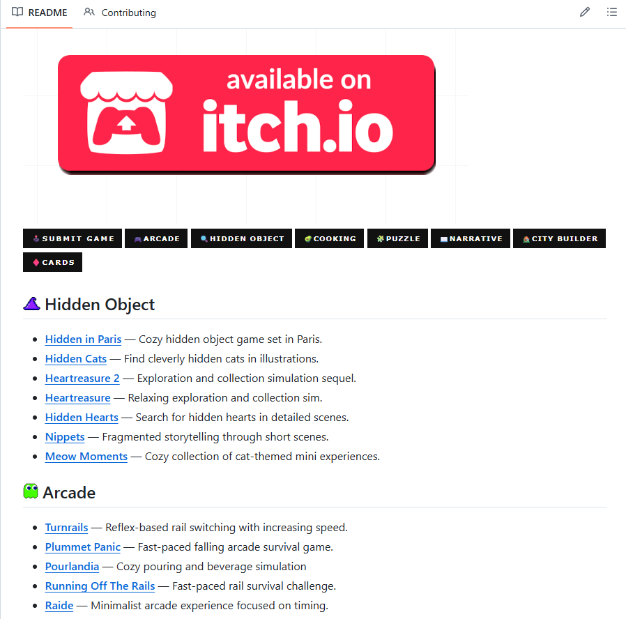 📢 New: Awesome itch.io Games List on GitHub - itch.io