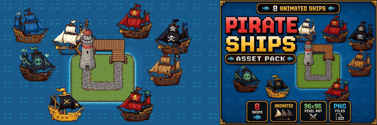Pirate Ships Pack – Animated Pixel Art Assets by MutterPixel Studio