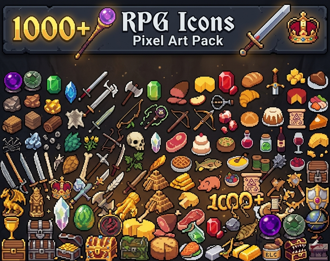 Small Icon Rp 1,000+ RPG Icons Pixel Art Pack by Seveneves.ai