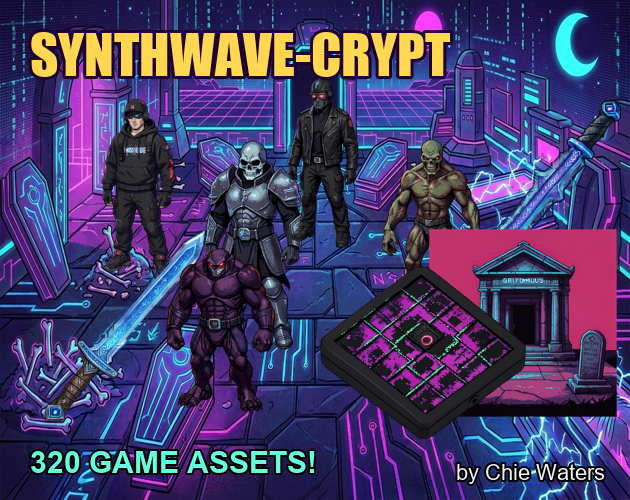 Synthwave-Crypt – 320 Pixel Art 2D Asset Pack (Neon Necromancer)
