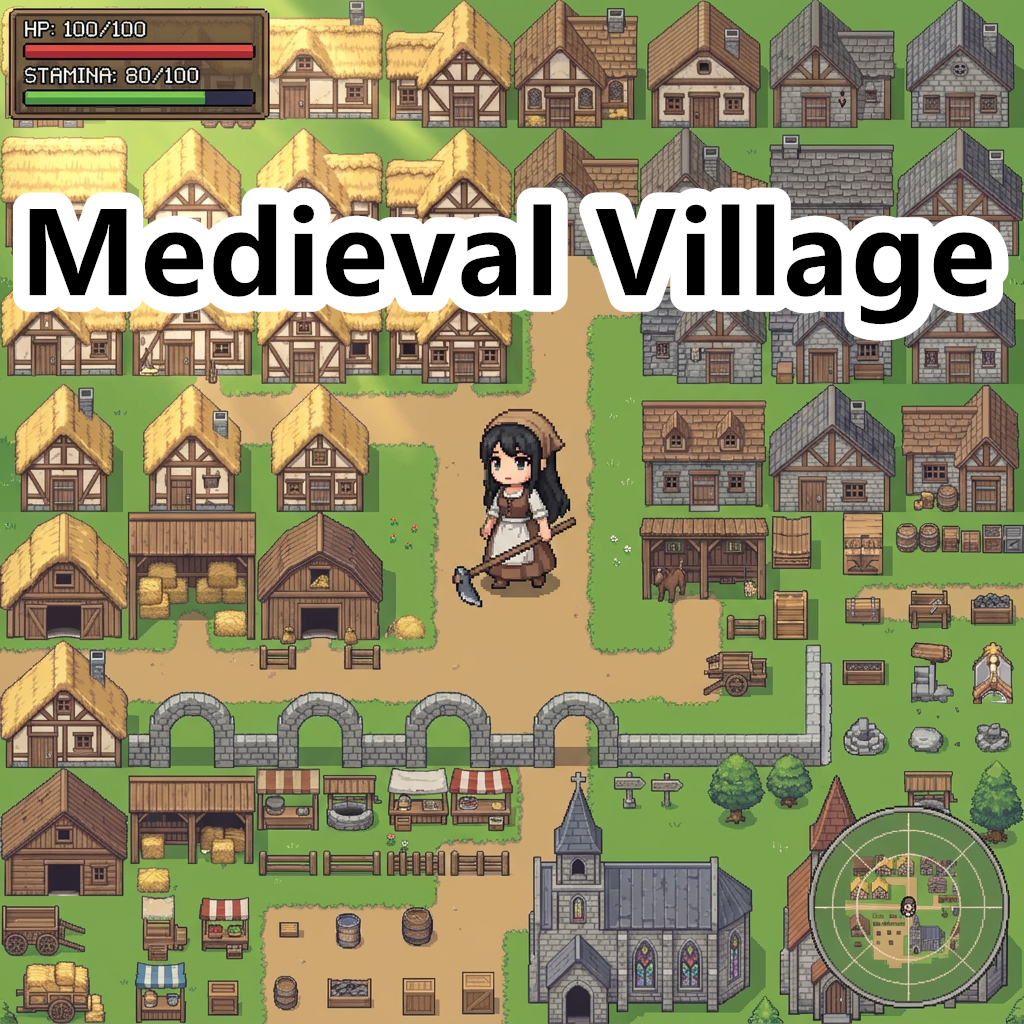 Medieval Village Pixel Art Tileset by Cute SCKR