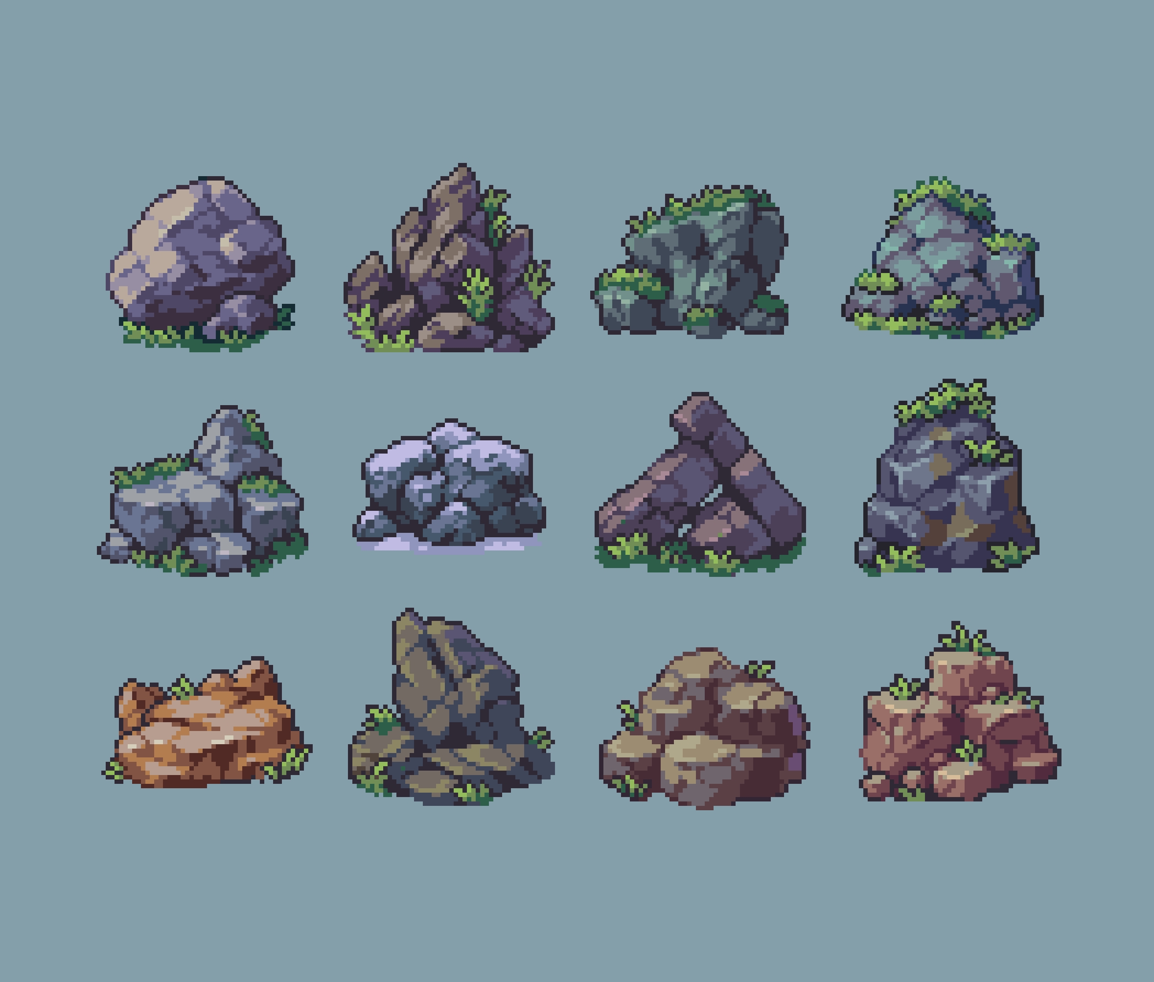 Pixel Rectangle Rocks Rock pack #1 (48x48) by pixelartjourney