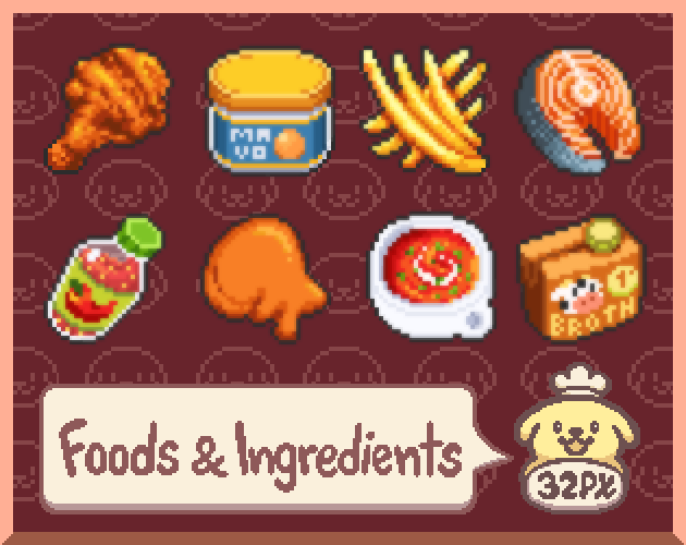 Pixel Foods and Ingredients 32x32 Icons by ToffeeHazel