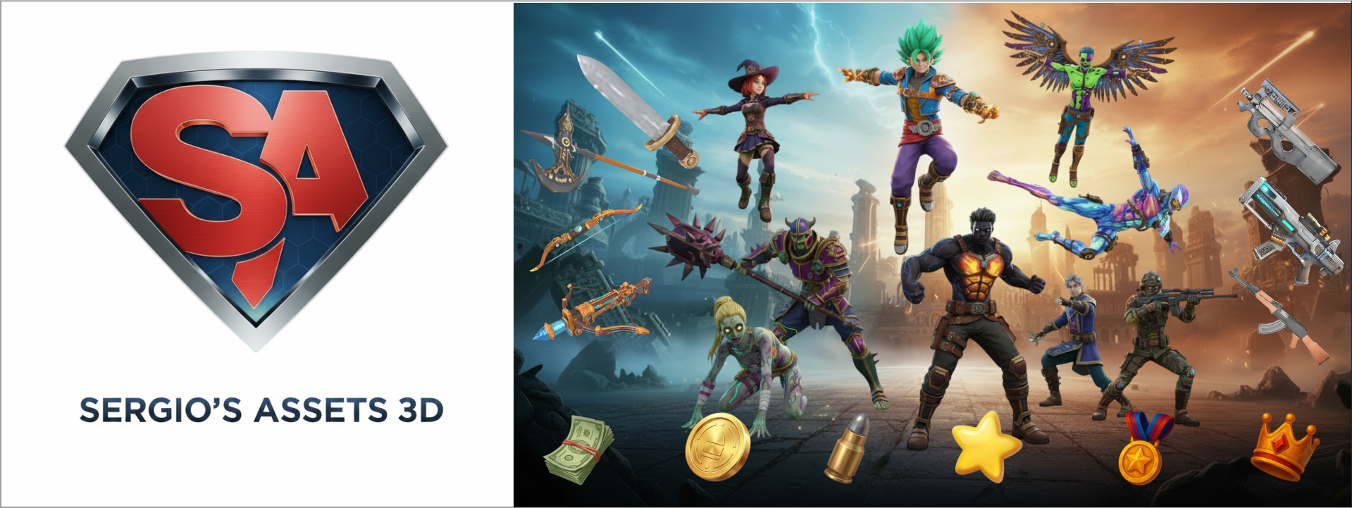 Ultra 3D Pack (characters, weapons, items, and more - Low Poly)