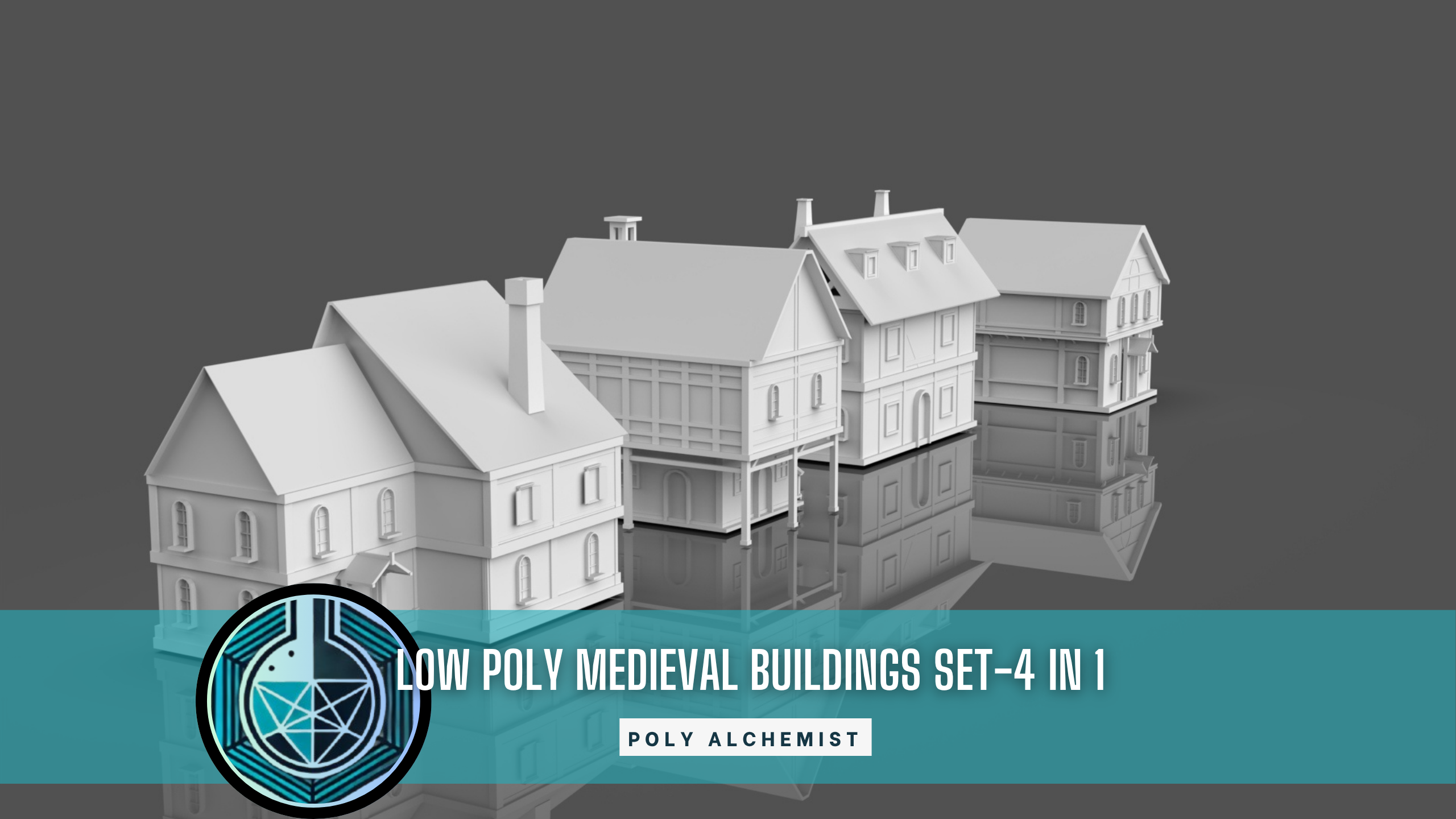 Low Poly Medieval Buildings Set - 4 In 1 by poly.alchemist